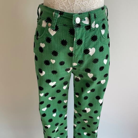 Maeve Anthropologie Jeans Green The Cigarette Heart Denim Pants Size 26 Festival - Picture 4 of 9